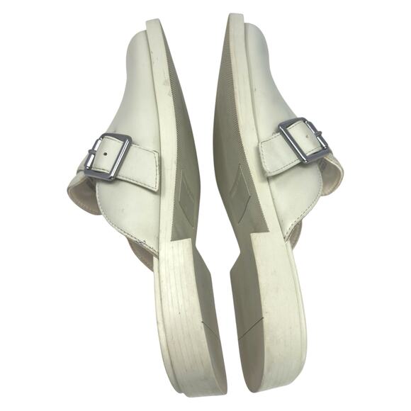 Leather Buckled Round Toe Mules Chalk C&K Women 6/37 Casual Neutral Capsule Clog - Picture 4 of 15